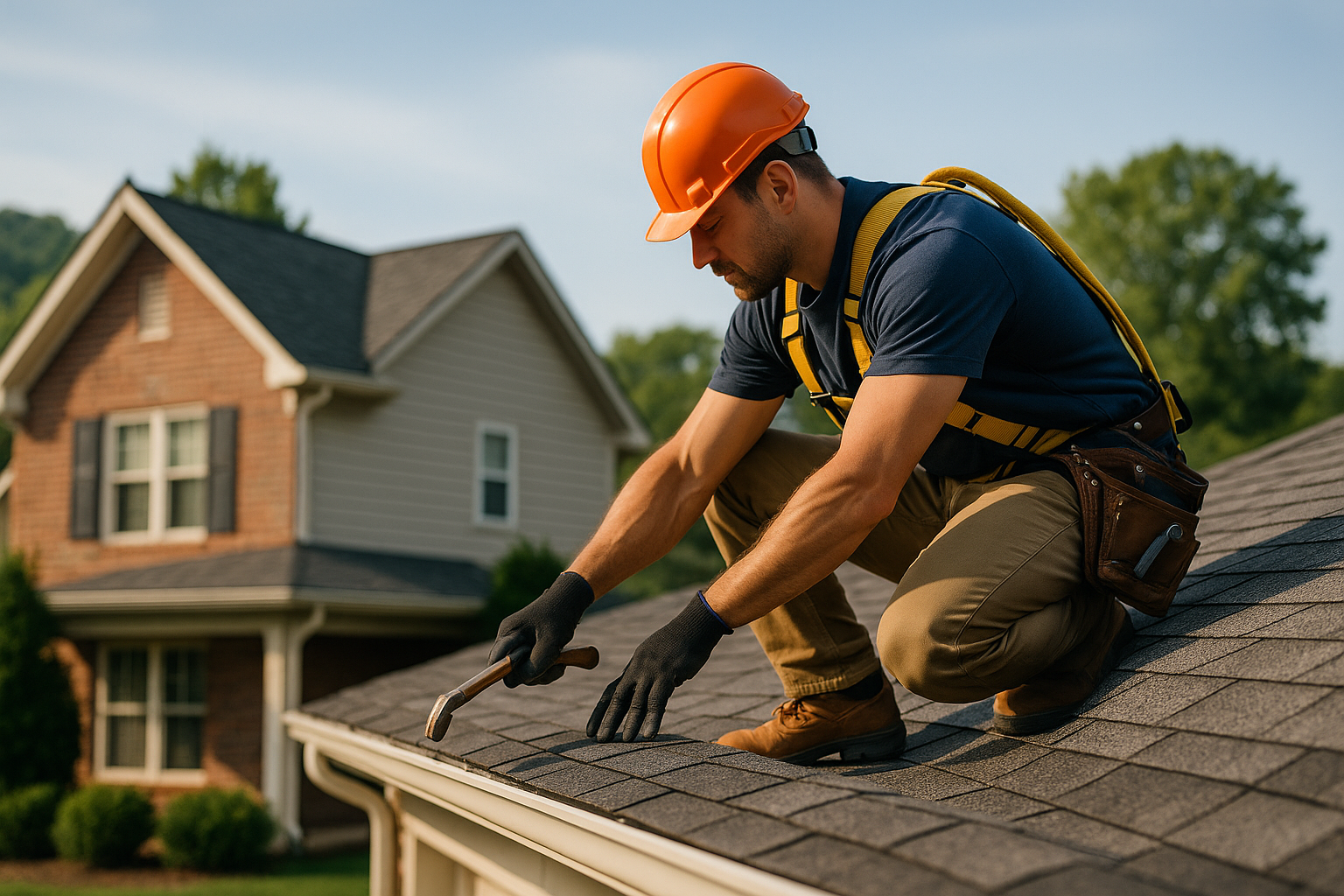 Editorial illustration depicting asheville roofing